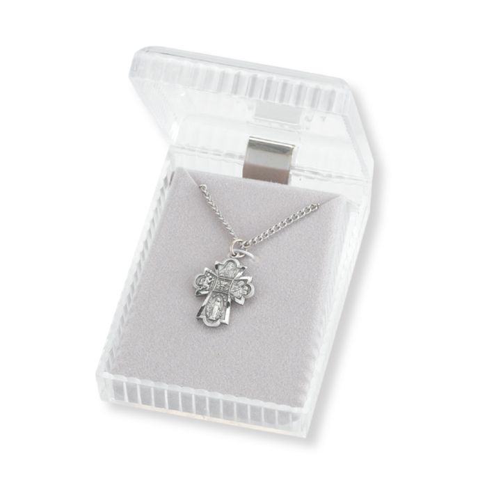 First Communion Four Way Genuine Pewter Medal on 18 Inch Chain