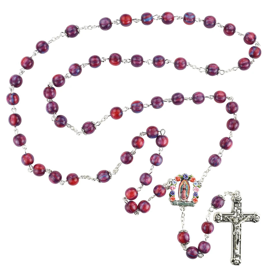 ROSARY 8MM FUCHSIA GUADALUPE ROSARY