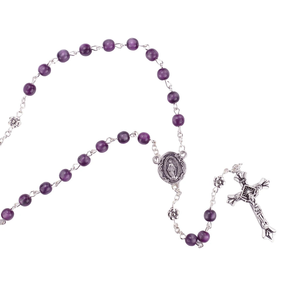 ROSARY 6MM PURPLE RSRY W/ FLOWER O.F.