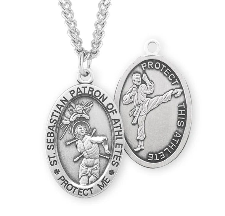 Medal-Saint Sebastian Oval Sterling Silver Martial Arts Male Athlete