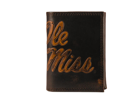 Ole Miss Rebels Burnished Leather Trifold Wallet Accessory