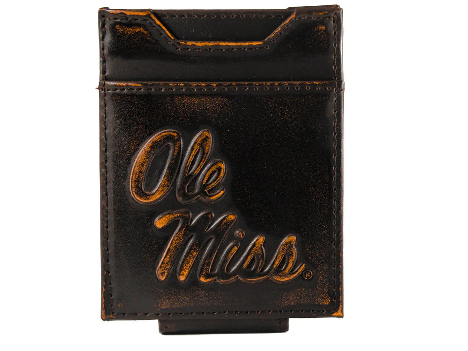 Ole Miss Rebels Burnished Leather Magnetic Wallet for Fans