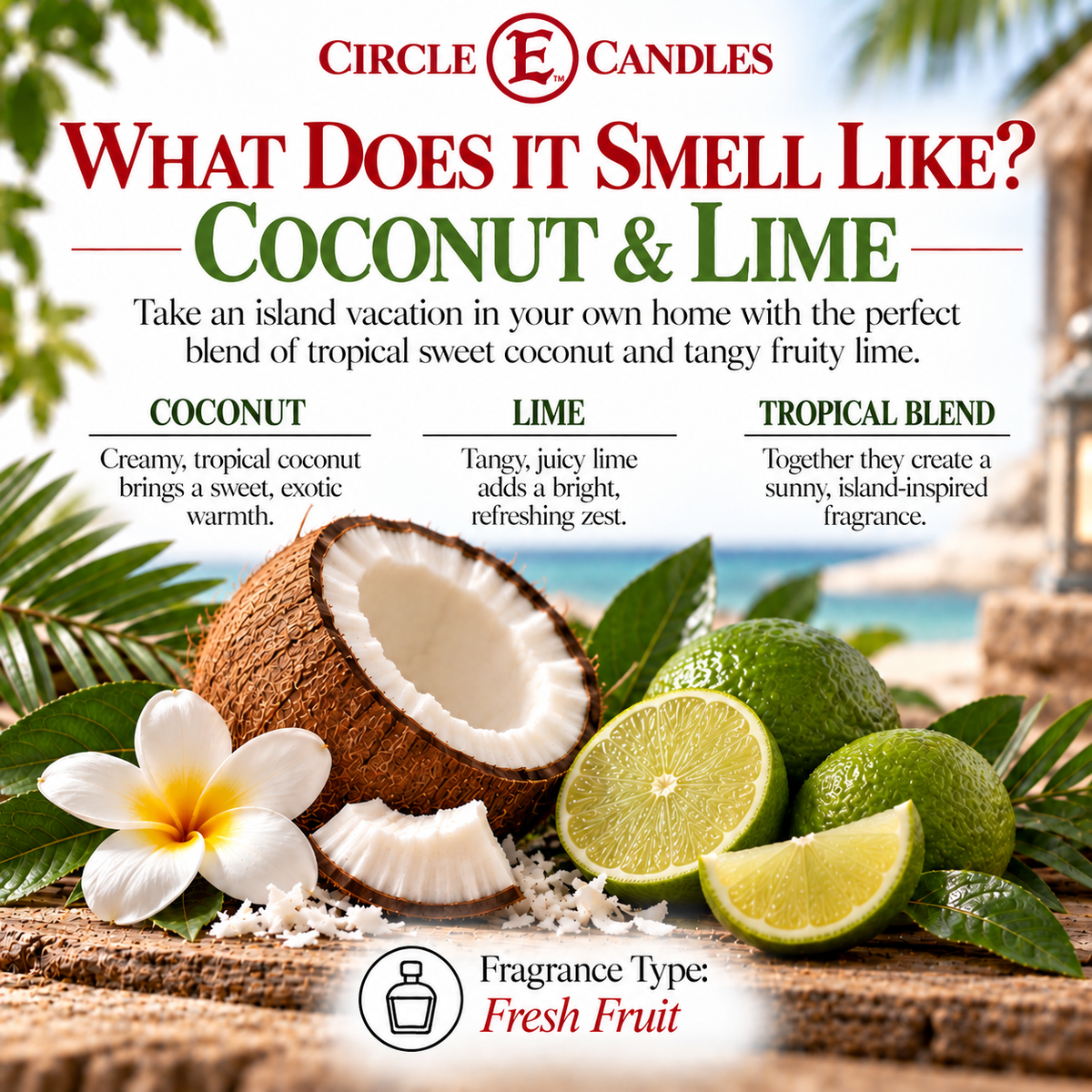 Circle E Candles, Coconut Lime Scent, Medium Size Jar Candle, 14oz – Tropical Citrus Home Fragrance, Bright Creamy Island-Inspired Candle, Made in USA
