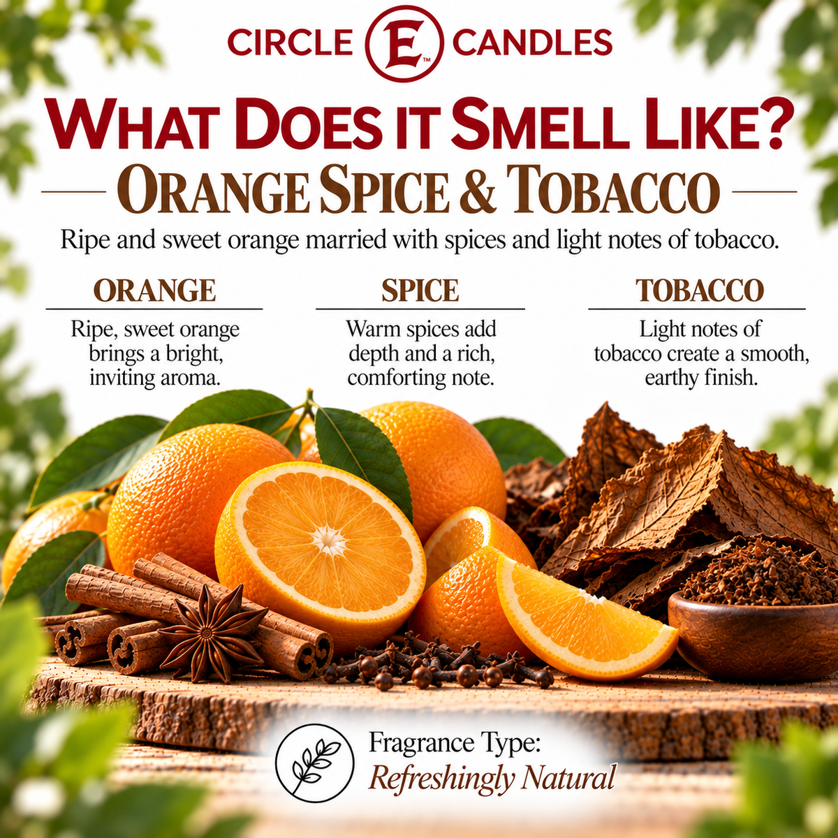 Circle E Candles, Orange Spice and Tobacco Scent, Medium Size Jar Candle, 7oz – Warm Spiced Citrus Home Fragrance, Rich Smoky Aromatic Candle, Made in USA