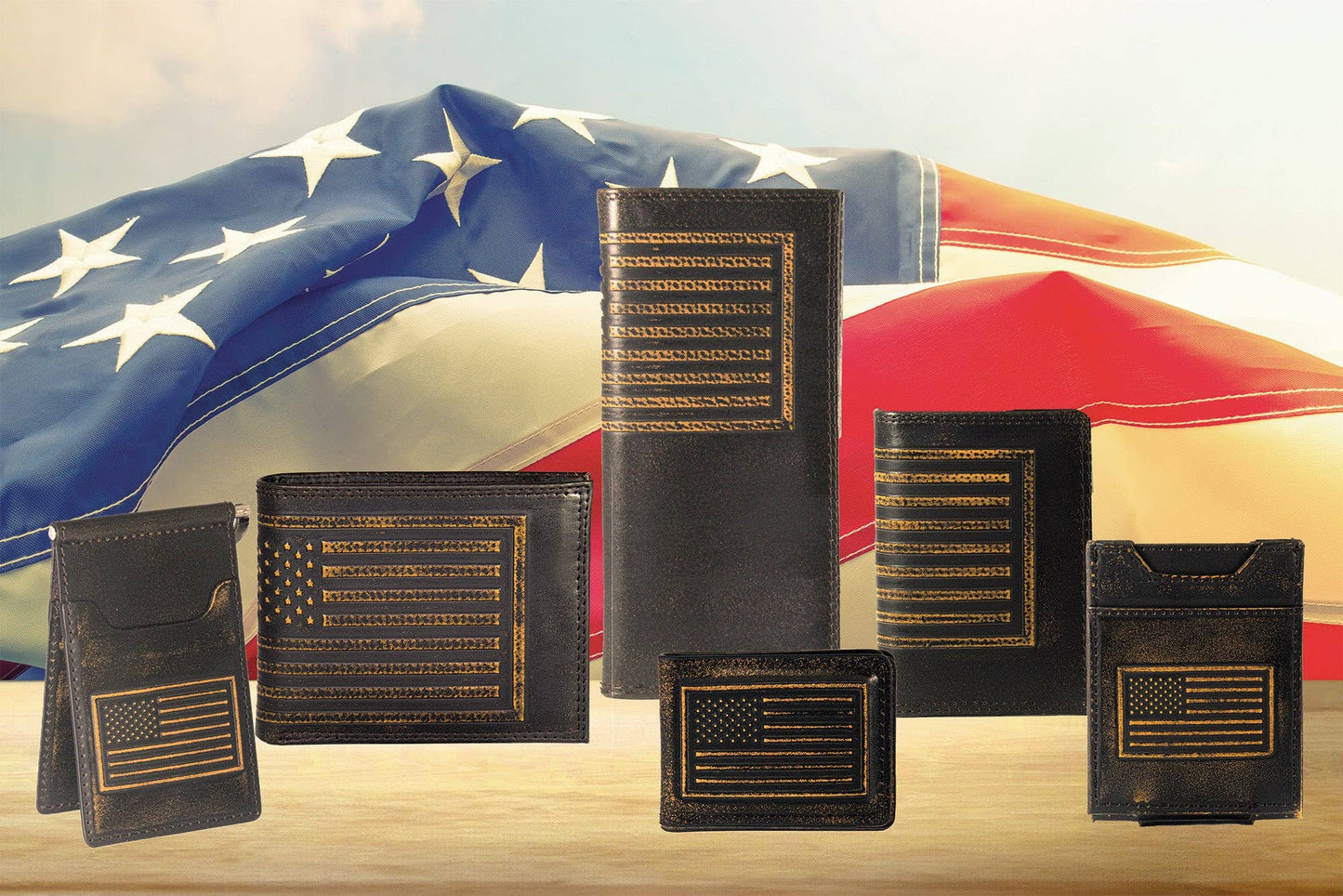 American Flag Burnished Leather Secretary Wallet