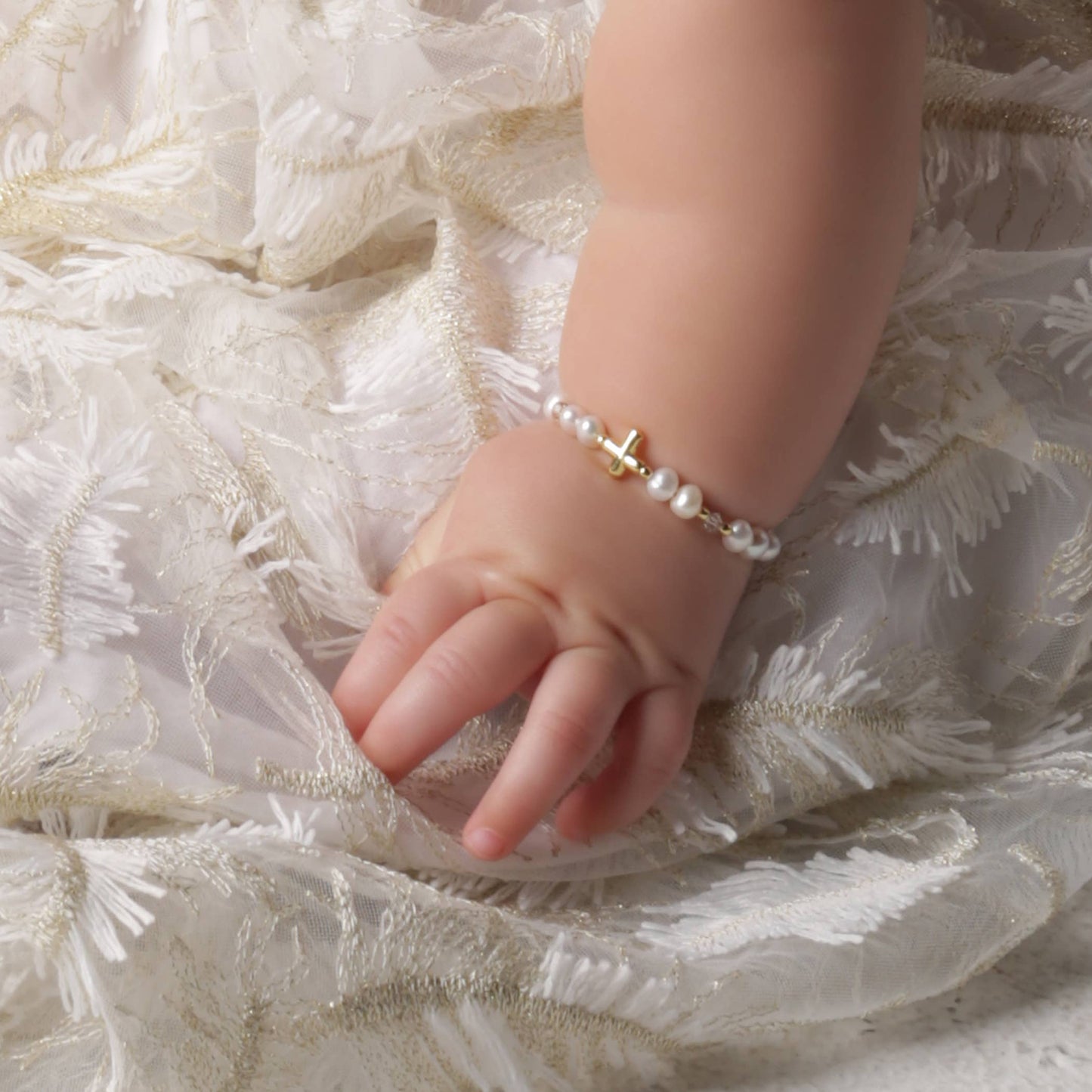 14K Gold-Plated Cross Baby Bracelet & Girls Baptism Gift Small