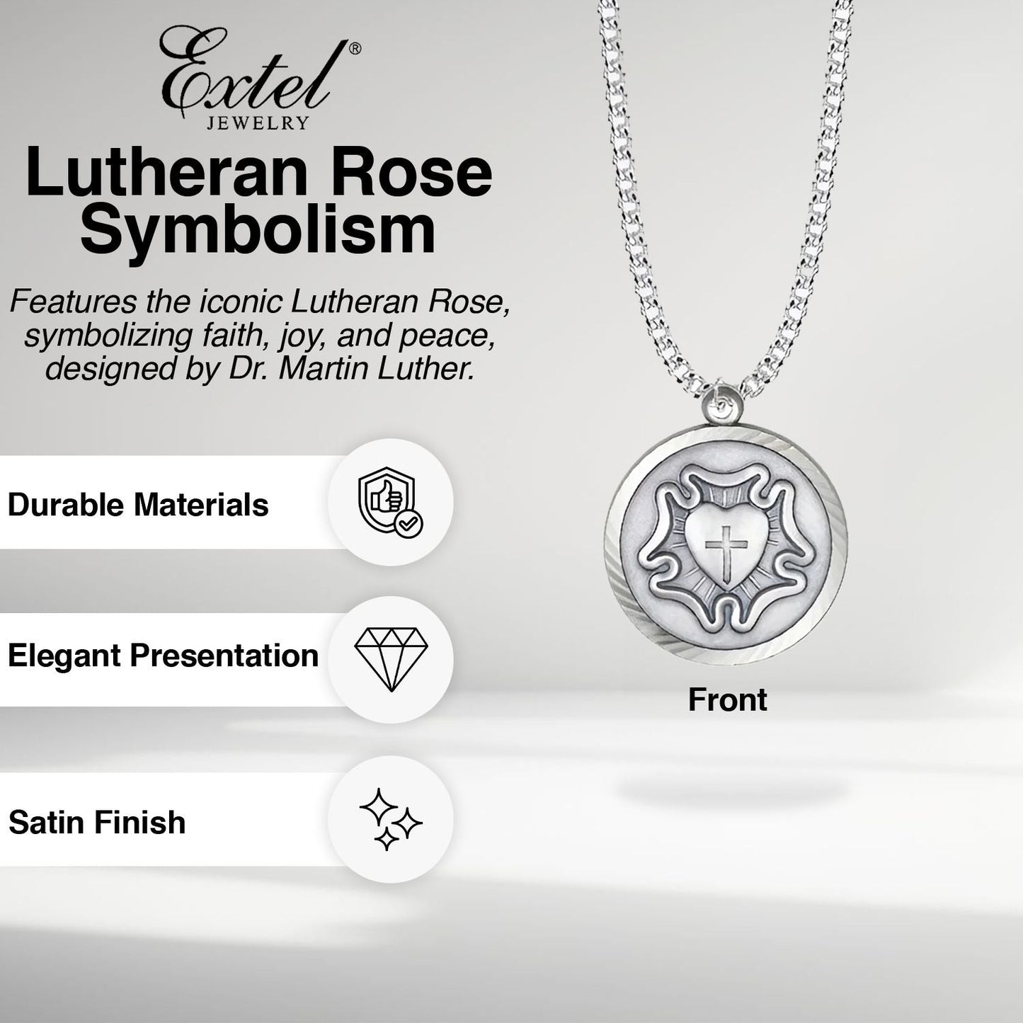 Extel Medium 14kt Gold Filled Round Lutheran Rose Medal Necklace