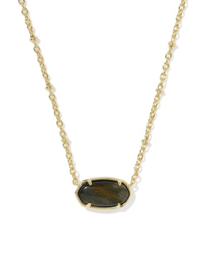 TIGER STRIPED ELISA SHORT PENDANT NECKLACE GOLD DARK BROWN HAWK'S EYE