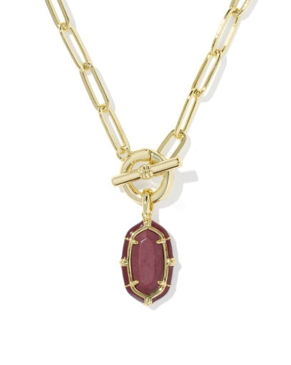 ELISA ENAMEL LINK AND CHAIN NECKLACE GOLD MAROON MAGNESITE
