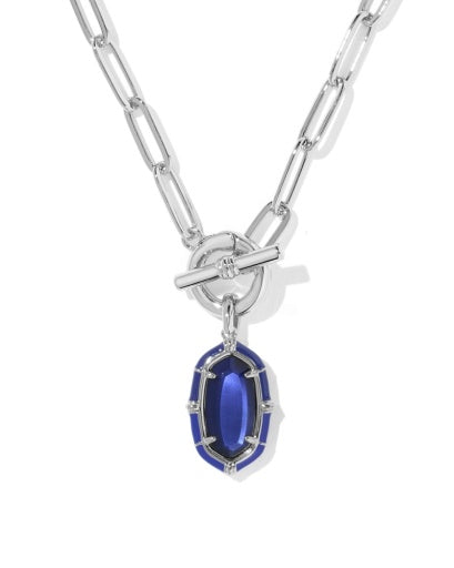 ELISA ENAMEL LINK AND CHAIN NECKLACE SILVER NAVY MOTHER OF PEARL