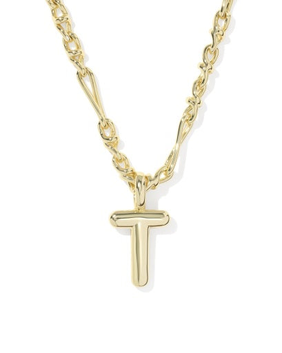 BUBBLE LETTER T SHORT PENDANT NECKLACE GOLD