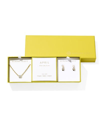 Caillin Birthstone Gift Set Gold White CZ Jewelry Pieces