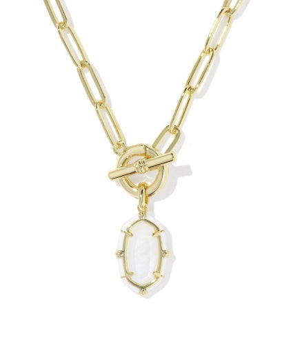 ELISA ENAMEL LINK AND CHAIN NECKLACE GOLD WHITE MOTHER OF PEARL