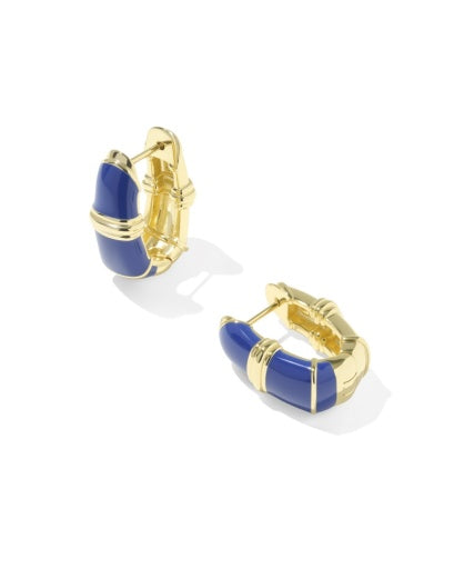 COURTNEY ENAMEL HUGGIE EARRINGS GOLD BLUE ENAMEL