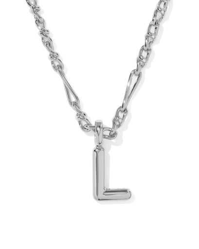 BUBBLE LETTER L SHORT PENDANT NECKLACE SILVER