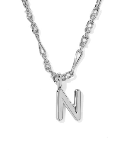 BUBBLE LETTER N SHORT PENDANT NECKLACE SILVER