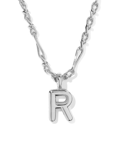 BUBBLE LETTER R SHORT PENDANT NECKLACE SILVER