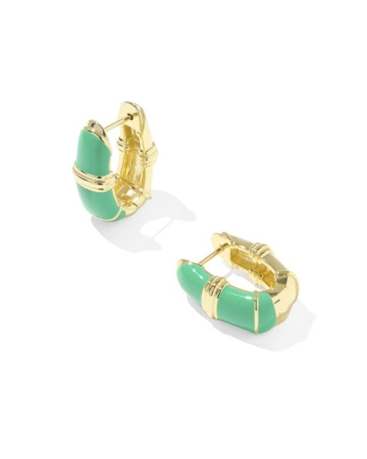 COURTNEY ENAMEL HUGGIE EARRINGS GOLD GREEN ENAMEL