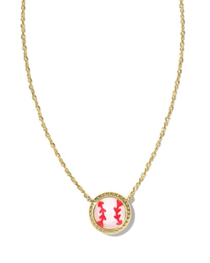 Baseball Short Pendant Necklace Gold Ivory Mother Of Pearl