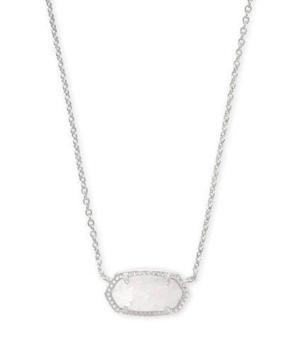 Elisa Short Pendant Necklace Rhodium White Opal Jewelry
