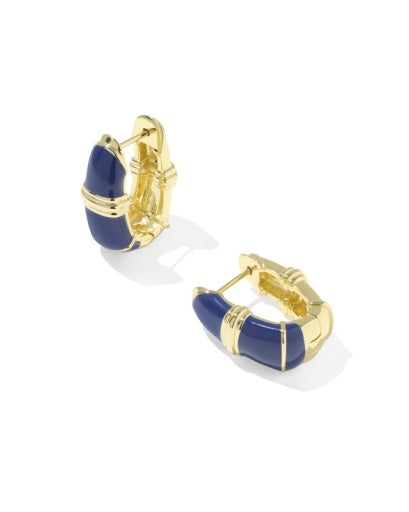 COURTNEY ENAMEL HUGGIE EARRINGS GOLD DARK BLUE ENAMEL