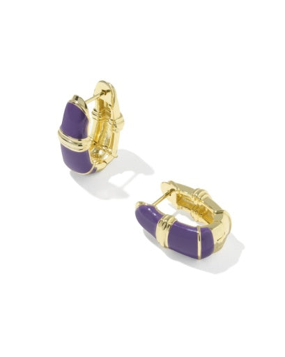 COURTNEY ENAMEL HUGGIE EARRINGS GOLD PURPLE ENAMEL
