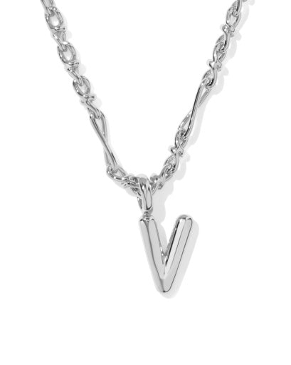 BUBBLE LETTER V SHORT PENDANT NECKLACE SILVER