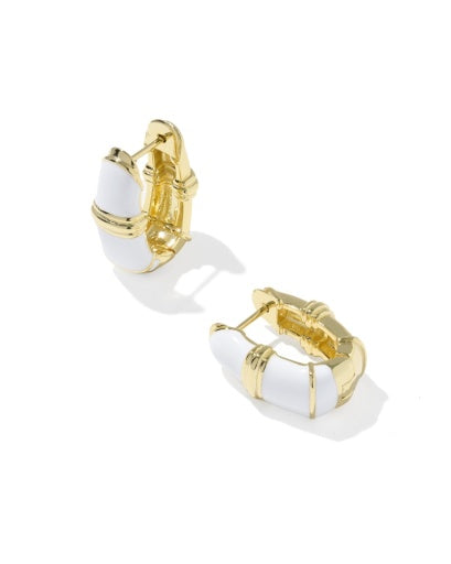COURTNEY ENAMEL HUGGIE EARRINGS GOLD WHITE ENAMEL
