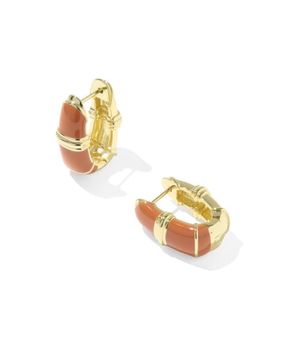 COURTNEY ENAMEL HUGGIE EARRINGS GOLD DARK ORANGE ENAMEL