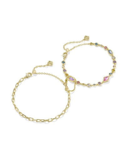 Mini Elisa Abbie Set of 2 Delicate Chain Bracelets Gold Multi Mix