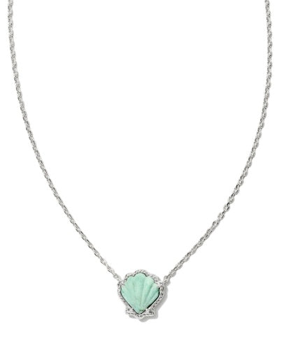 BRYNNE SHELL SHORT PENDANT NECKLACE SILVER SEA GREEN CHRYSOCOLLA