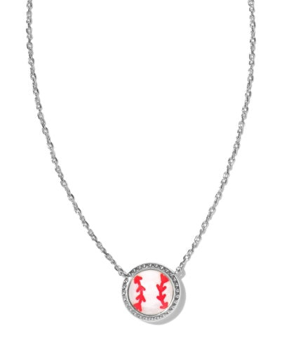 Baseball Short Pendant Necklace Silver Ivory Mother of Pearl