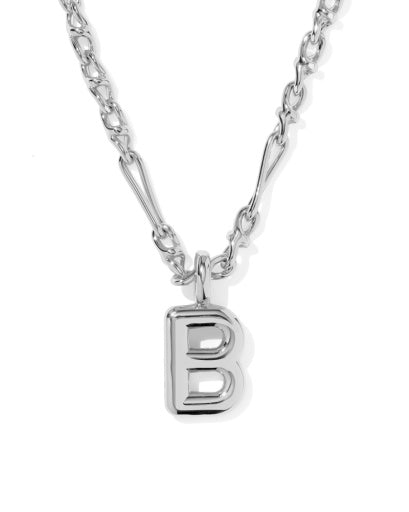 BUBBLE LETTER B SHORT PENDANT NECKLACE SILVER