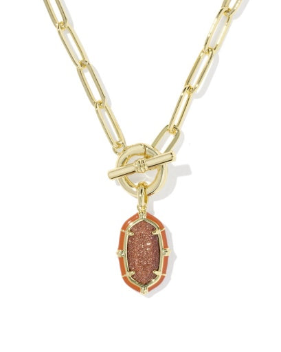 ELISA ENAMEL LINK AND CHAIN NECKLACE GOLD ORANGE GOLDSTONE