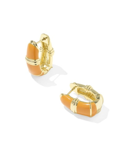 COURTNEY ENAMEL HUGGIE EARRINGS GOLD BRIGHT ORANGE ENAMEL