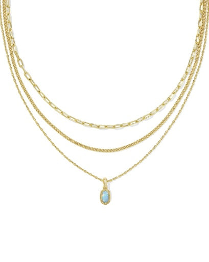 Mini Elisa Triple Strand Necklace Gold Carnation Kyocera Opal