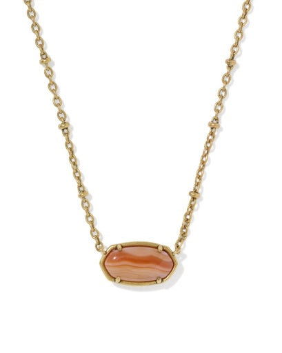 TIGER STRIPED ELISA SHORT PENDANT NECKLACE VINTAGE GOLD ORANGE BANDED AGATE
