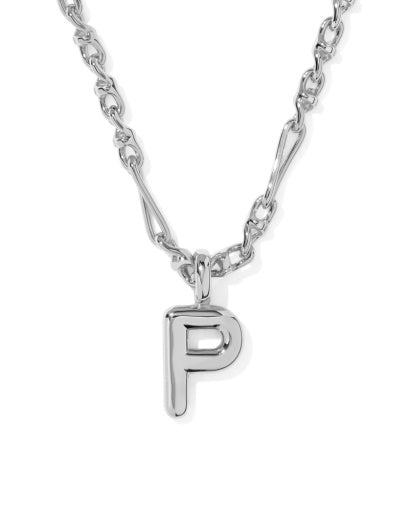 BUBBLE LETTER P SHORT PENDANT NECKLACE SILVER