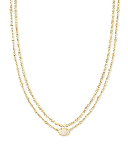 Emilie Multi Strand Necklace Gold Iridescent Drusy Pendant