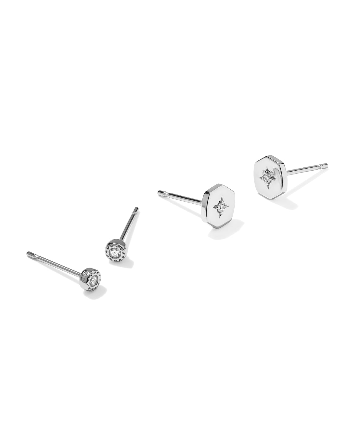 ARLENE STUD EARRING SET RHOD METAL WHITE CZ