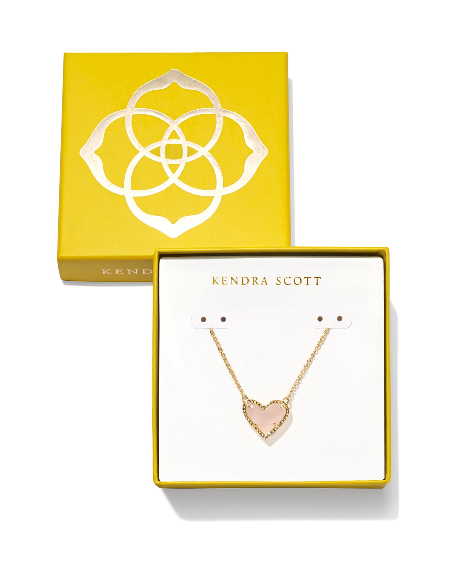 BOXED ARI HRT PND W/LID GOLD ROSE QUARTZ
