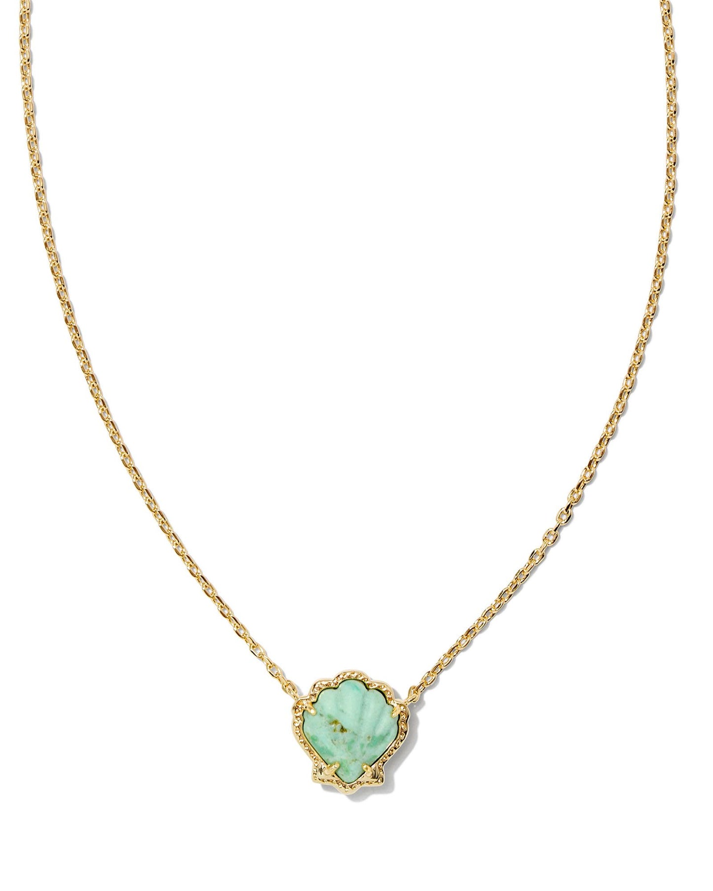 BRYNNE SHELL SHORT PENDANT NECKLACE GOLD SEA GREEN CHRYSOCOLLA