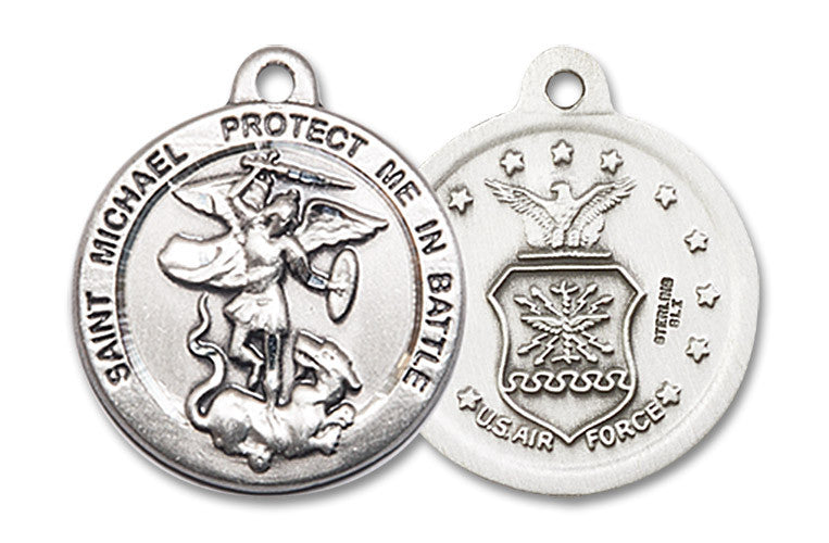 Extel Round Medium Sterling Silver St Michael Air Force Medal, Made in USA