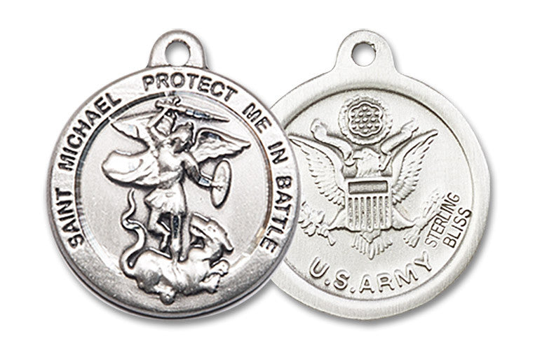 Extel Round Medium Sterling Silver St Michael Army Medal, Made in USA