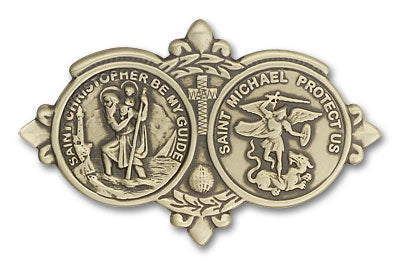 St. Christopher St. Michael Auto Sun Visor Clip Antique Gold