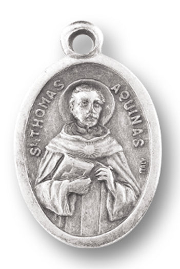Small Oval Saint Thomas Aquinas Silver Oxidized Medal Charm Pack of 5 Medals