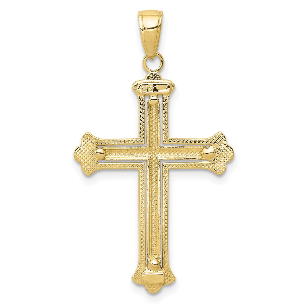 Extel Large 10K Two-tone Cross in Budded Yellow Frame Pendant