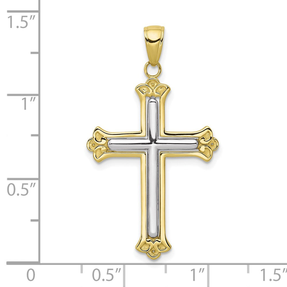 Extel Large 10K Two-tone Cross in Budded Yellow Frame Pendant