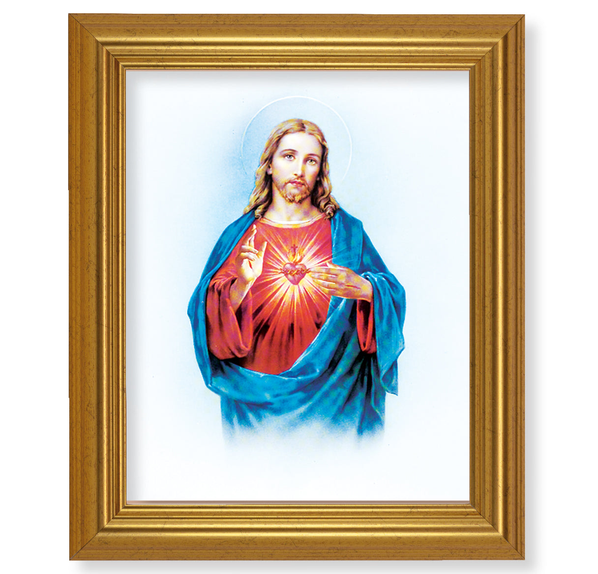 Sacred Heart of Jesus Picture Framed Wall Art Decor Large Antique Gold-Leaf Classic Frame
