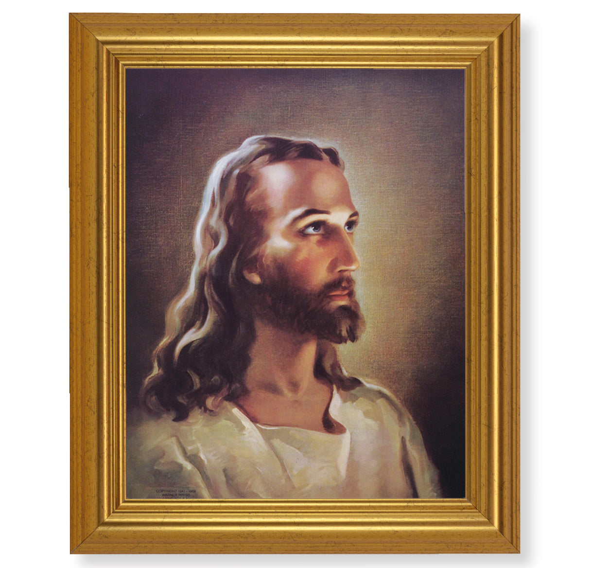 Head of Christ Picture Framed Wall Art Decor Large Antique Gold-Leaf Classic Frame